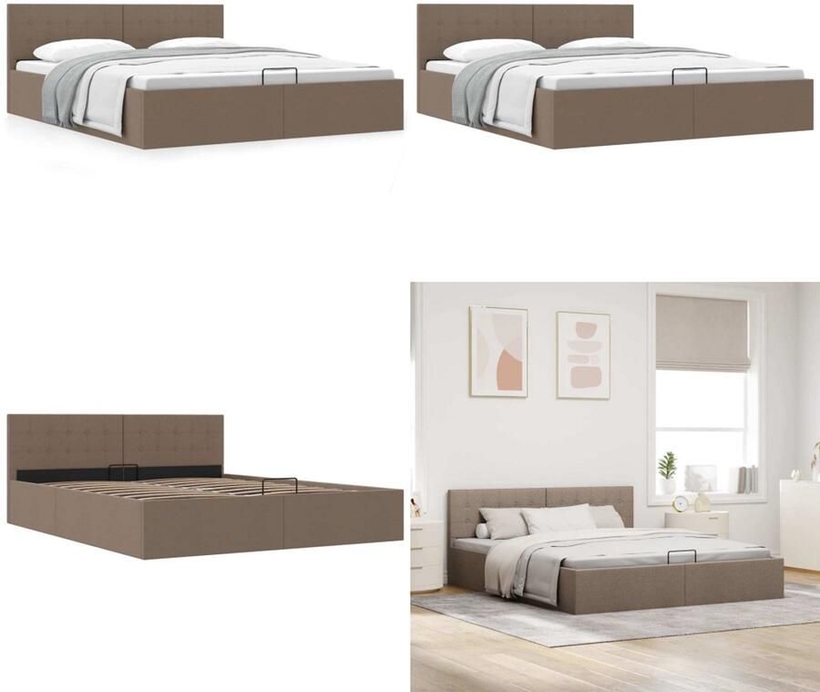 VidaXL Bedframe met hydraulische opslag stof taupe 180x200 cm Bedframe Bedframes Bed Bedden