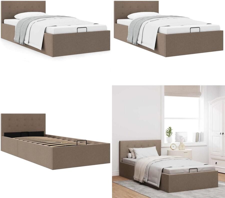 VidaXL Bedframe met hydraulische opslag stof taupe 90x200 cm Bedframe Bedframes Bed Bedden