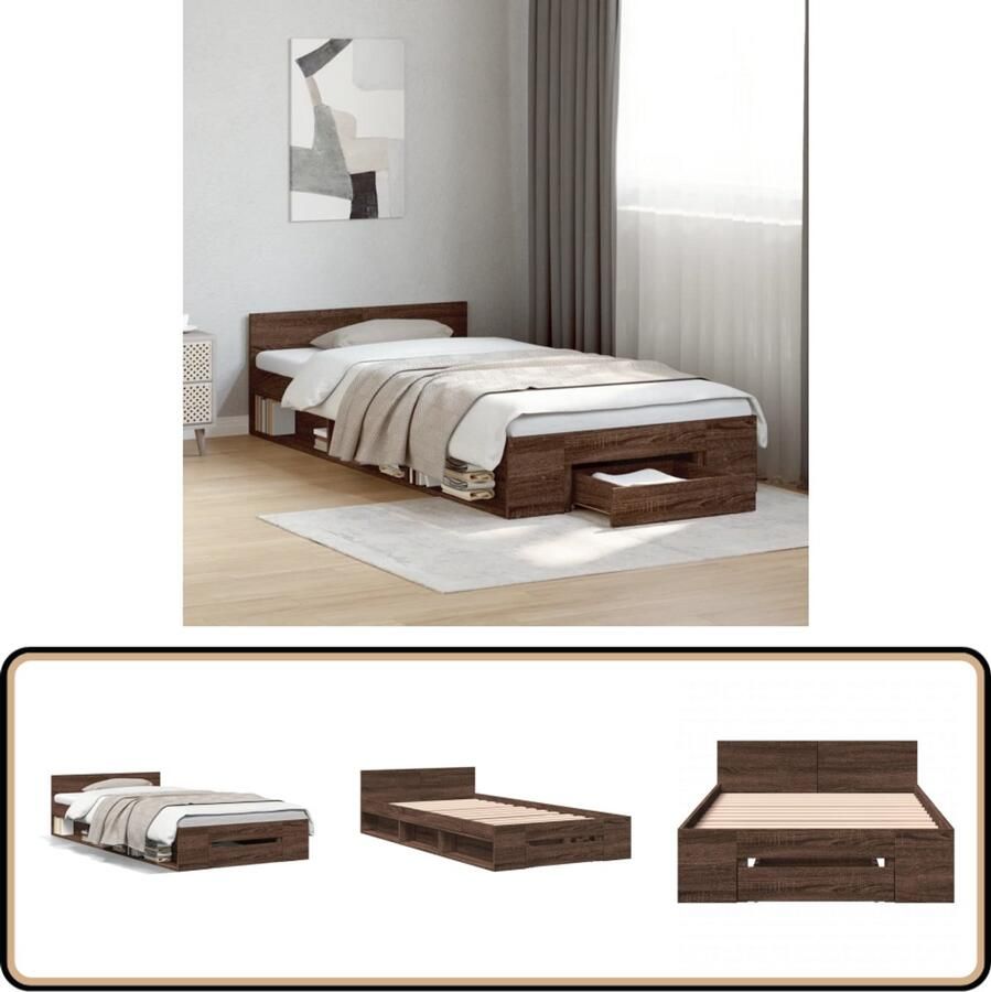 VidaXL Bedframe met lade bewerkt hout bruin eikenkleurig 90x190 cm