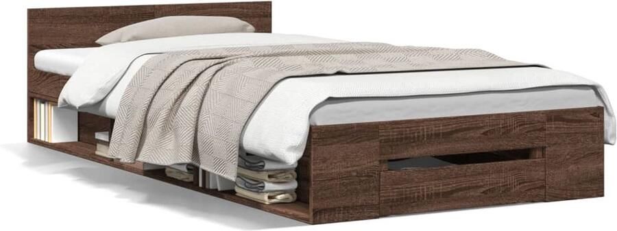 VidaXL -Bedframe-met-lade-bewerkt-hout-bruin-eikenkleurig-90x190-cm