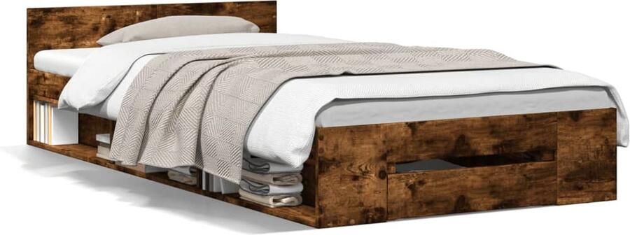 VidaXL -Bedframe-met-lade-bewerkt-hout-gerookt-eikenkleurig-90x200-cm