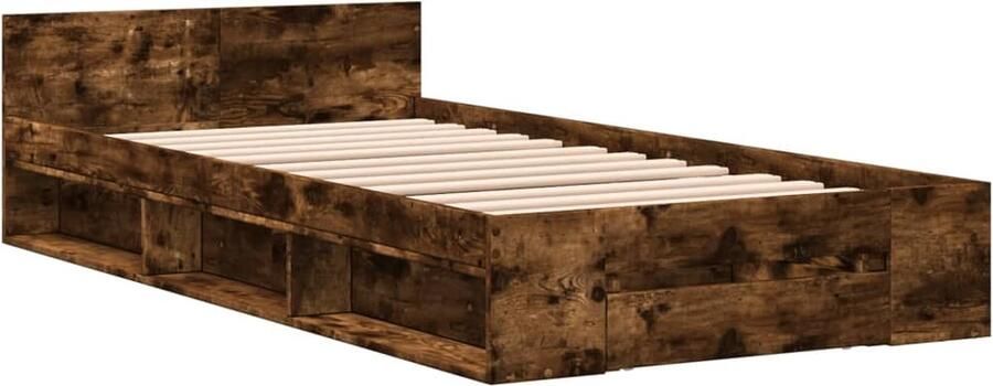 VidaXL -Bedframe-met-lade-bewerkt-hout-gerookt-eikenkleurig-90x200-cm - Foto 2
