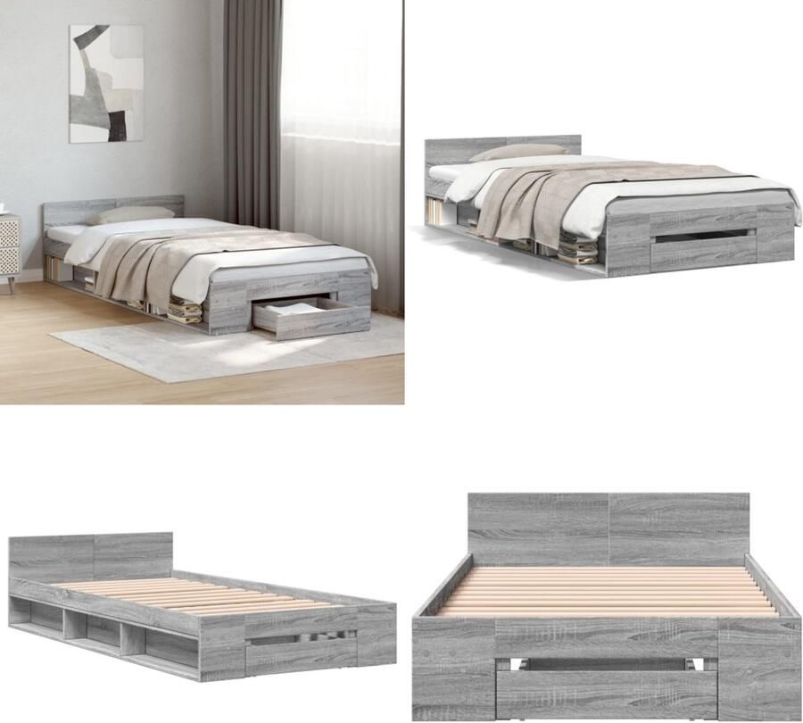 VidaXL Bedframe met lade bewerkt hout grijs sonoma eiken 100x200 cm Bedframe Bedframes Bed 1-persoonsbed
