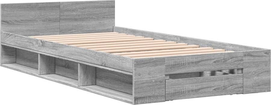 VidaXL -Bedframe-met-lade-bewerkt-hout-grijs-sonoma-eiken-75x190-cm - Foto 2