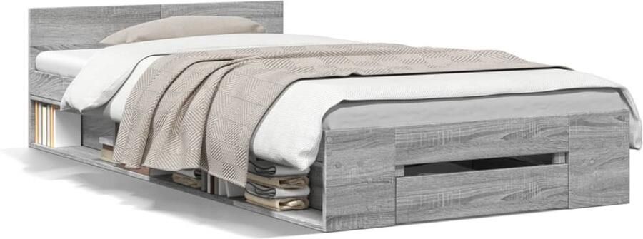 VidaXL -Bedframe-met-lade-bewerkt-hout-grijs-sonoma-eiken-75x190-cm