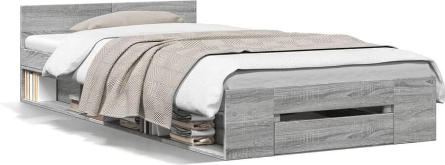 VidaXL -Bedframe-met-lade-bewerkt-hout-grijs-sonoma-eiken-90x190-cm