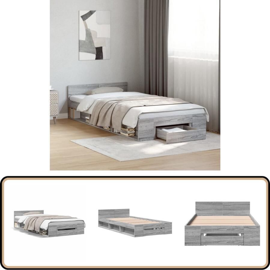 VidaXL Bedframe met lade bewerkt hout grijs sonoma eiken 90x190 cm
