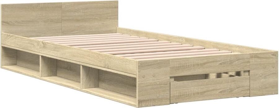 VidaXL -Bedframe-met-lade-bewerkt-hout-sonoma-eikenkleurig-100x200-cm - Foto 2