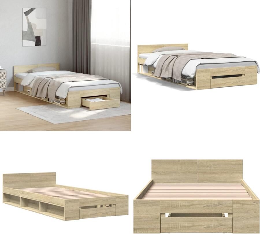 VidaXL Bedframe met lade bewerkt hout sonoma eikenkleurig 90x190 cm Bedframe Bedframes Bed 1-persoonsbed