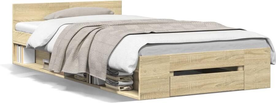 VidaXL -Bedframe-met-lade-bewerkt-hout-sonoma-eikenkleurig-90x200-cm