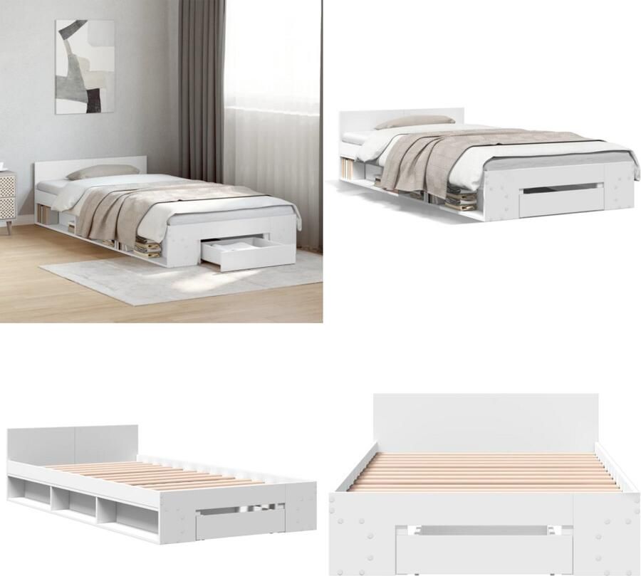 VidaXL Bedframe met lade bewerkt hout wit 75x190 cm Bedframe Bedframes Bed 1-persoonsbed