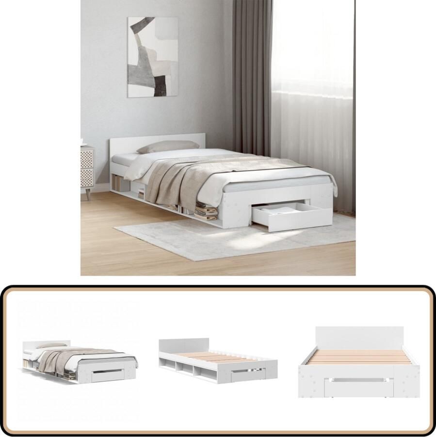 VidaXL Bedframe met lade bewerkt hout wit 90x190 cm
