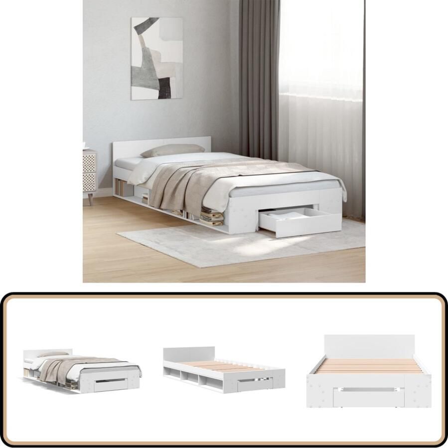 VidaXL Bedframe met lade bewerkt hout wit 90x200 cm