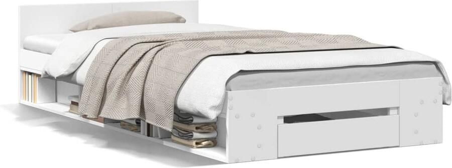 VidaXL -Bedframe-met-lade-bewerkt-hout-wit-90x200-cm