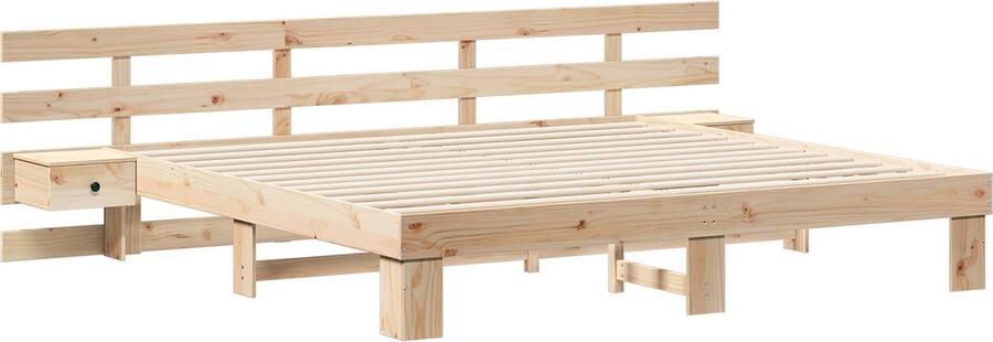 VidaXL Bedframe met lade met hoofdeinde met opslag Bruin 180 x 200 cm Massief grenenhout