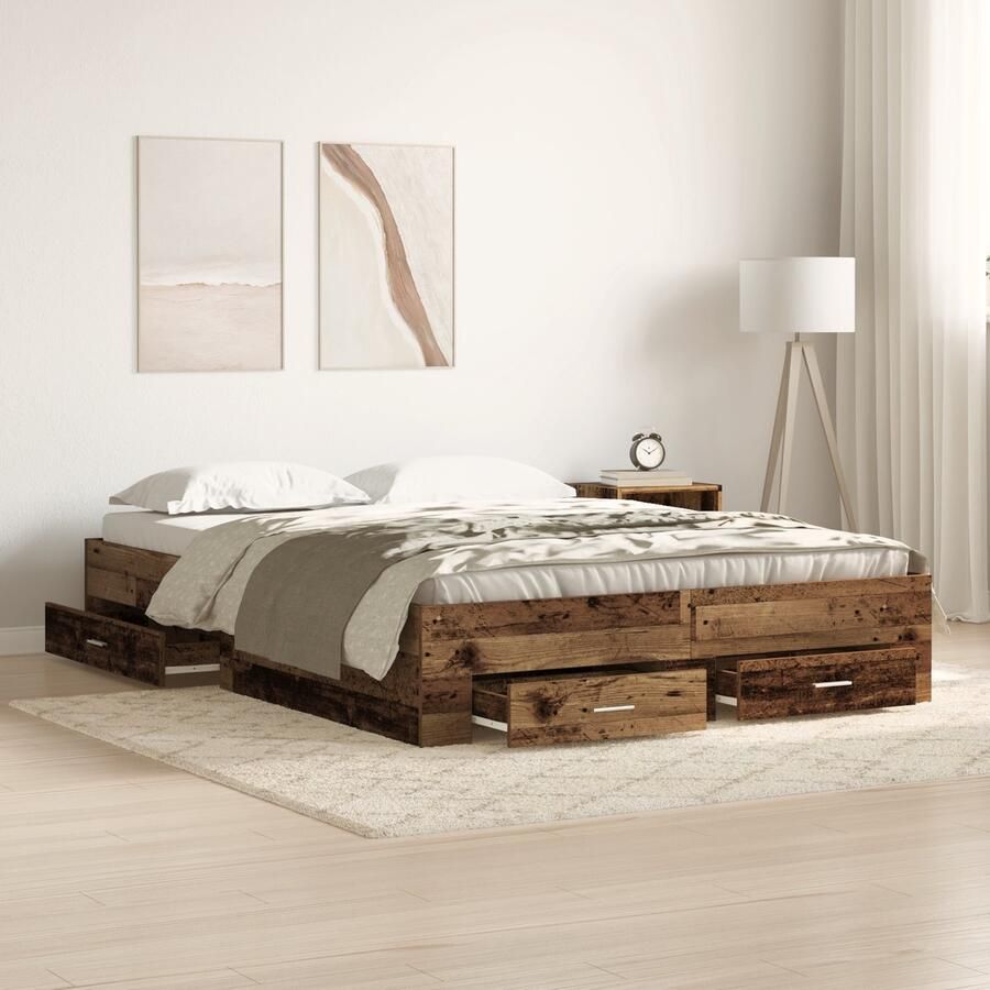 VidaXL Bed Frame met Lades Oud hout Bewerkt hout 160 x 200 cm Bed Frame - Foto 2