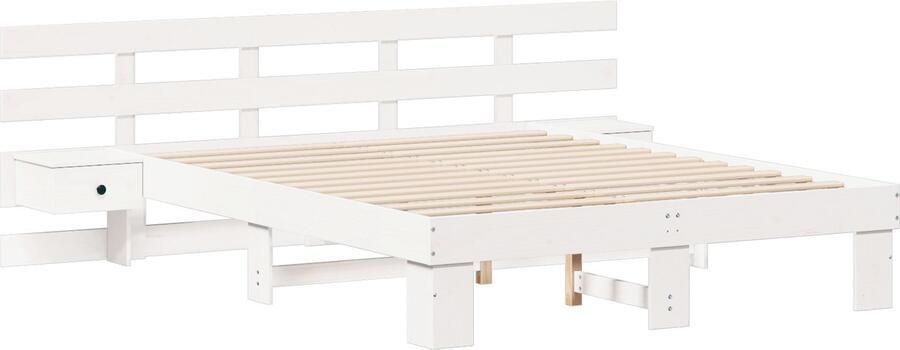 VidaXL Bedframe met lade met hoofdeinde met opslag Wit 160 x 200 cm Massief grenenhout