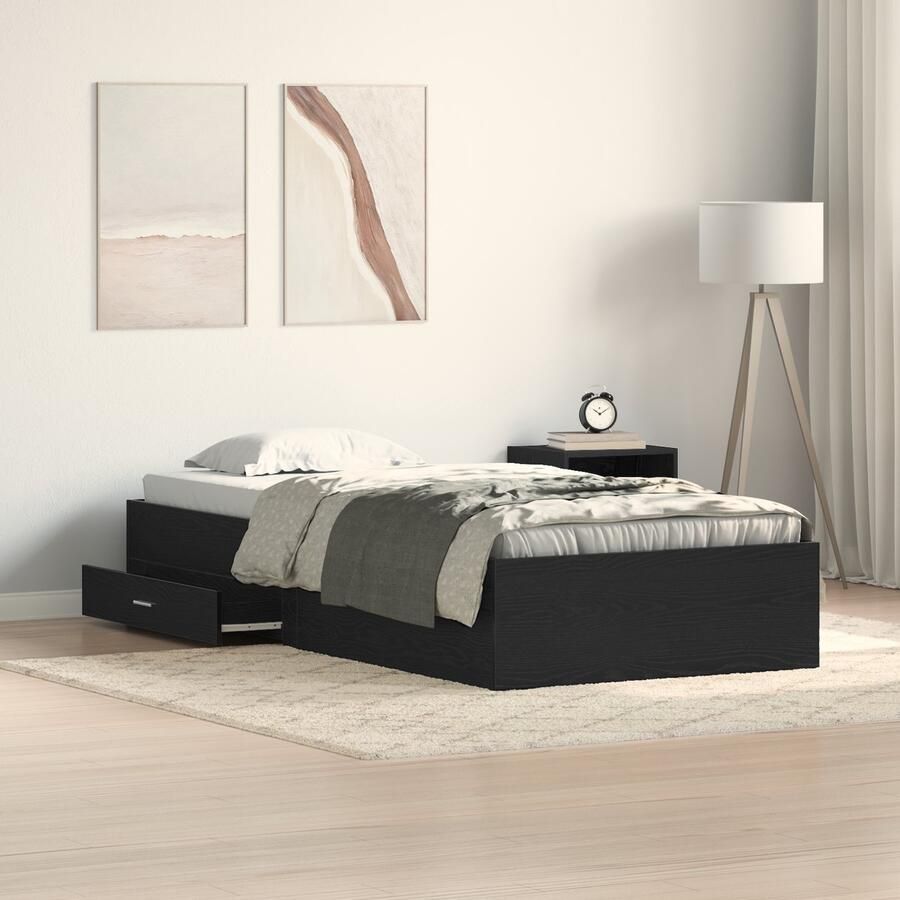 VidaXL Bedombouw met lades Zwart eiken 100 x 200 cm Bewerkt hout - Foto 2
