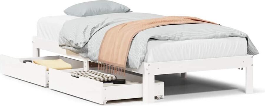 VidaXL Bedframe met Lades 100x200 cm Wit Grenen
