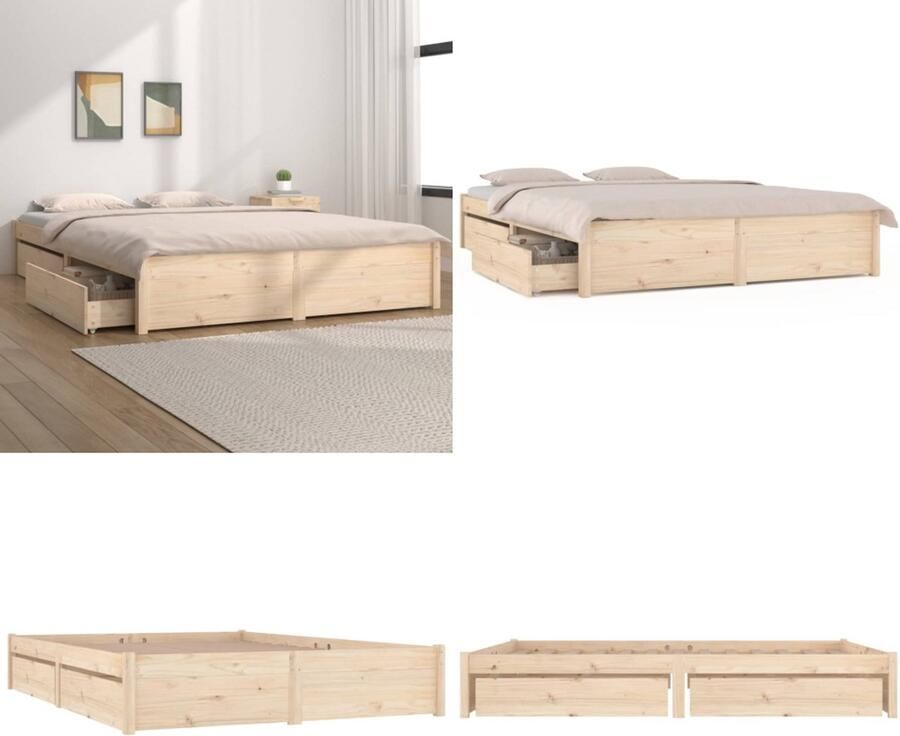 The Living Store Houten Bedframe Onbehandeld Bed 120x190 cm Massief grenenhout Houten Bed Frame Massief Grenenhout Bed Frame Met Lades Tweepersoons Bed Frame 120x190