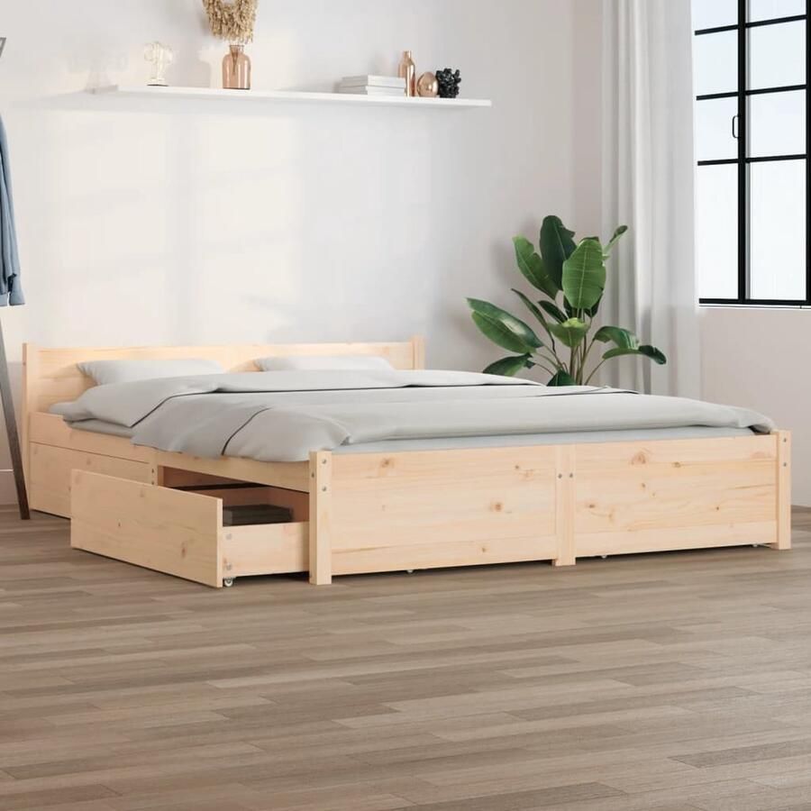 VidaXL Bedframe 140x200 cm Grenenhout Met lades Houten Bed Tweepersoons Bed Bruine Bed Slaapcomfort Bed Frame Boxspring Bed Stapelbare Bedladekast - Foto 2