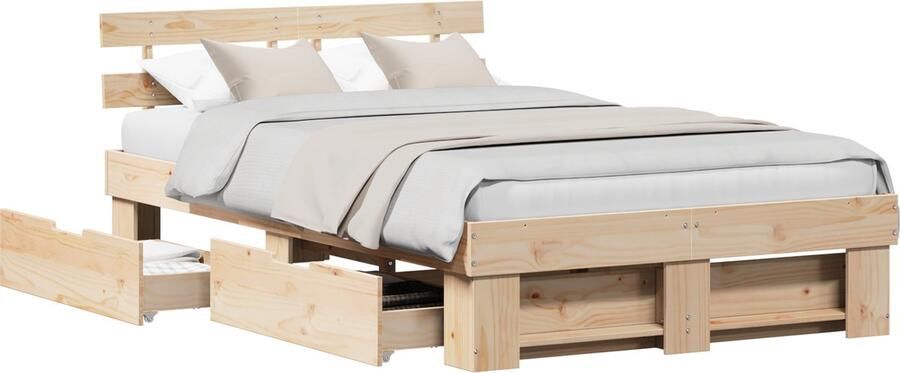 VidaXL Bedframe met hoofdeinde Bruin 140 x 190 cm Massief grenenhout - Foto 2