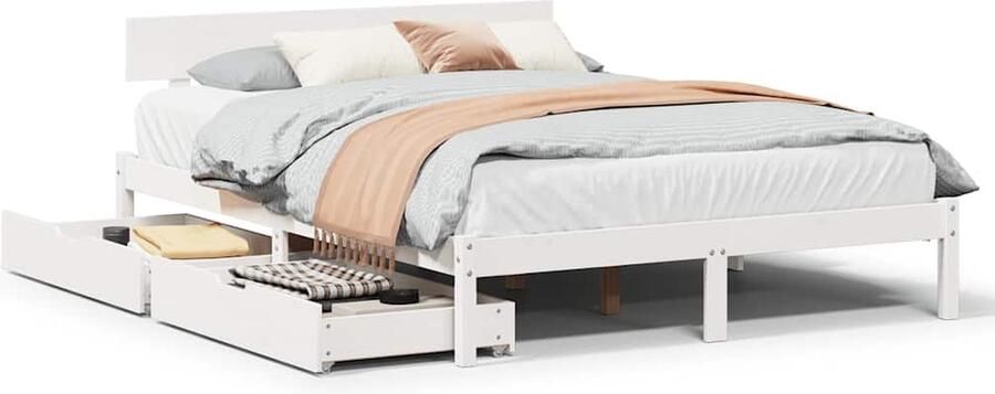 VidaXL Bedframe met Lades 150x200 cm Wit Grenenhout