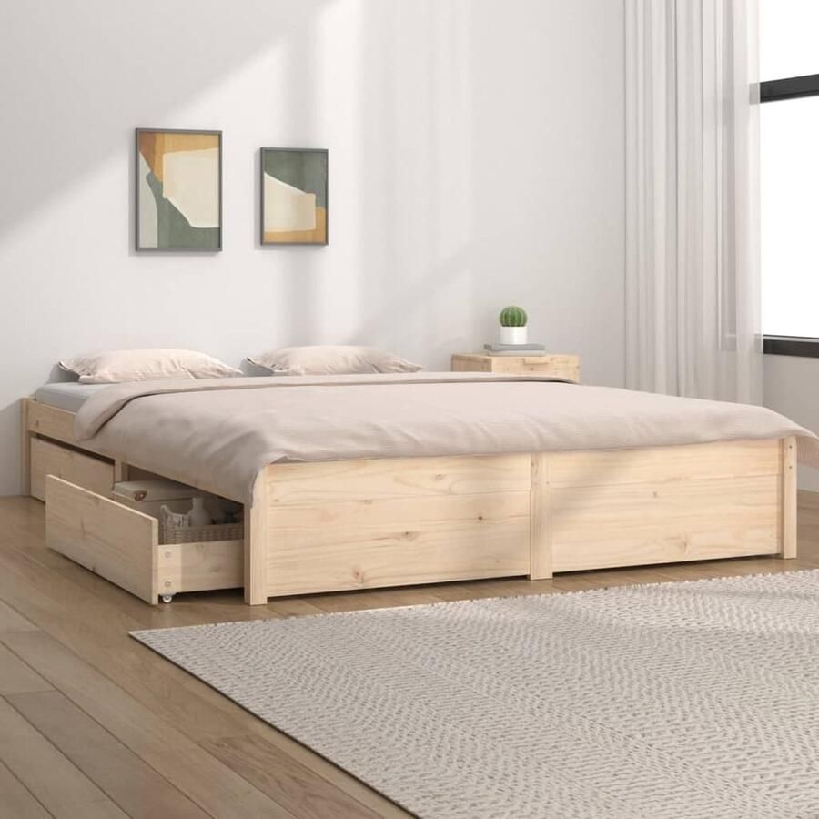 VidaXL Bedframe met Lades Wit 150x200 cm Houten Bed Frame Bed Frame Bruin King Size Bed Frame Bed Frame Met Laden Massief Hout Bed Frame Grenenhout Bed Frame Bedroom Furniture - Foto 2