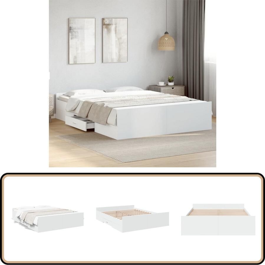 VidaXL Bedframe met Lades 160x200 cm Wit Slaapkamers Bed Frame Houten Bed Boxspring Bed Tweepersoonsbed Wit Bed Design Bed Met Lade