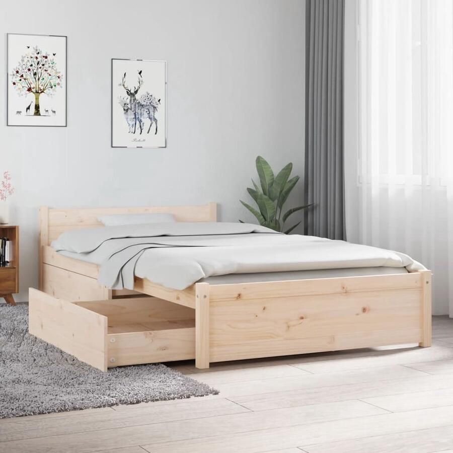 VidaXL Bedframe met Lades 90x190 cm Grenenhout Houten Bed Frame Bed Frame Met Laden Enkel Bed Grenenhout Bed Budget Bed