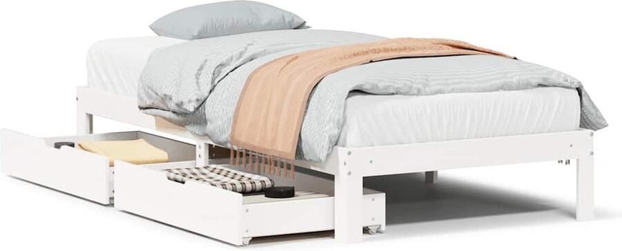VidaXL Bedframe met lades 90x200 cm Wit Grenenhout