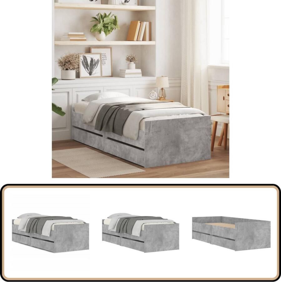 VidaXL Bedframe met lades betongrijs 100x200 cm
