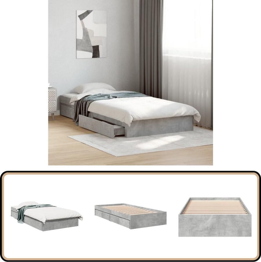 VidaXL Bedframe met lades bewerkt hout betongrijs 100x200 cm