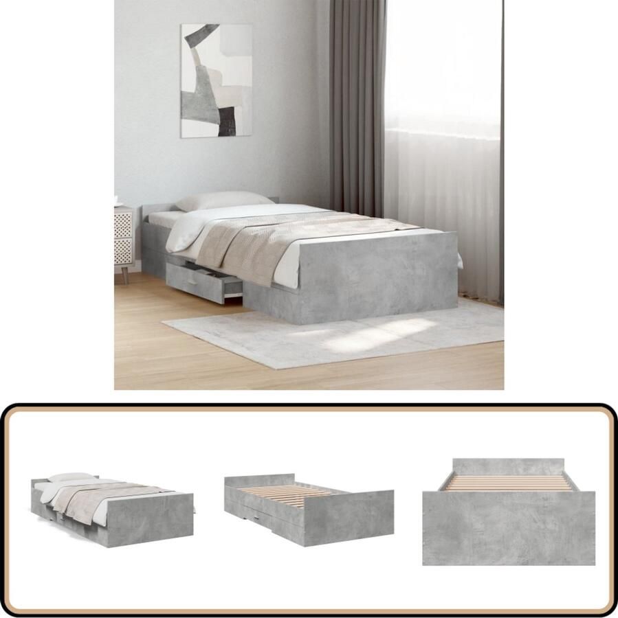 VidaXL Bedframe met lades bewerkt hout betongrijs 100x200 cm