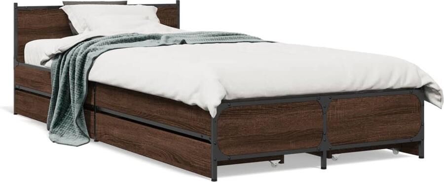 VidaXL -Bedframe-met-lades-bewerkt-hout-bruineikenkleurig-90x200-cm