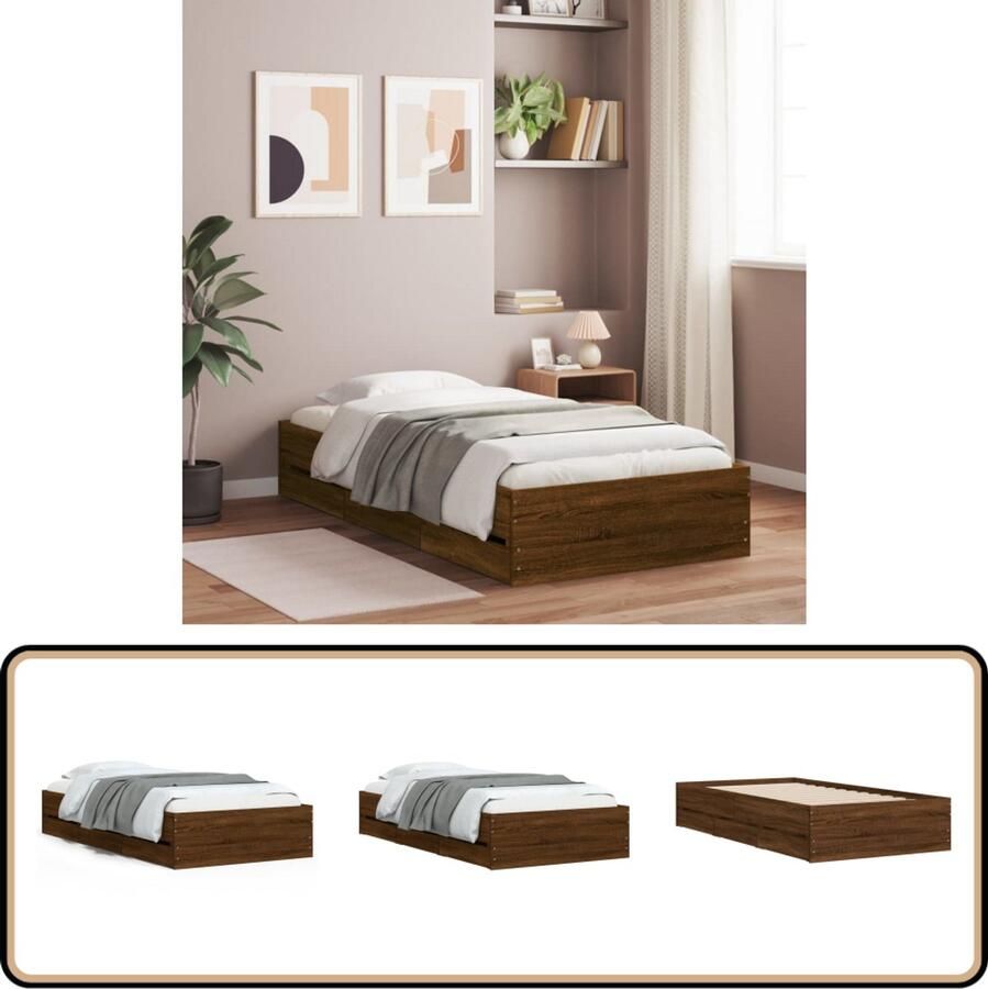 VidaXL Bedframe met lades bewerkt hout bruin eikenkleur 90x200 cm