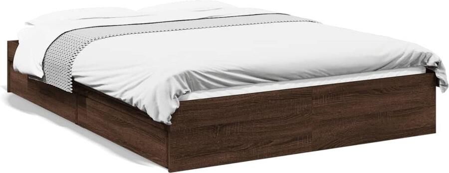 VidaXL Bedframe Bruin Eiken met Lades 135x190 cm Slaapkamers Bed Frame Houten Bed Bruin Bed Boxspring Bed Tweepersoonsbed Bedkasten - Foto 2