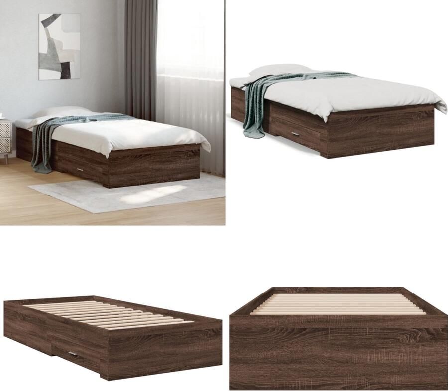VidaXL Bedframe met lades bewerkt hout bruin eikenkleurig 90x190 cm Bedframe Bedframes Bed 1-persoonsbed