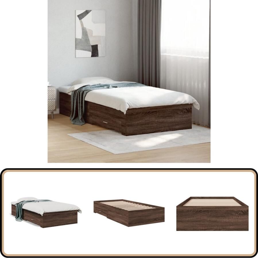 VidaXL Bedframe met lades bewerkt hout bruin eikenkleurig 90x200 cm