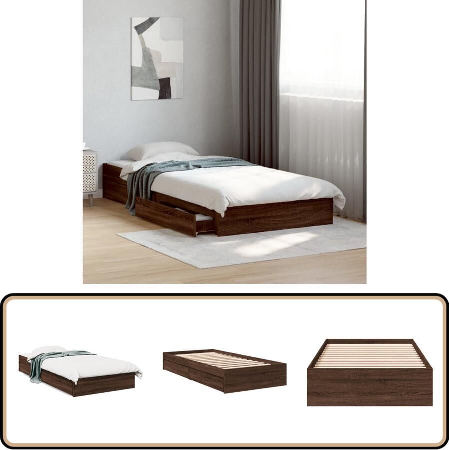 VidaXL Bedframe met lades bewerkt hout bruin eikenkleurig 90x200 cm