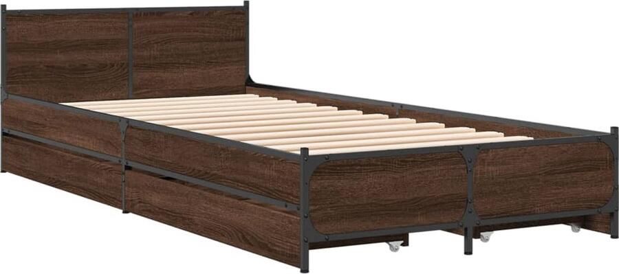 VidaXL -Bedframe-met-lades-bewerkt-hout-bruineikenkleurig-90x200-cm - Foto 2