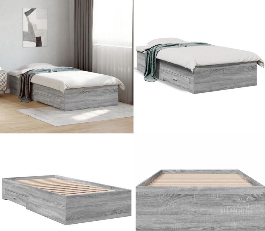 VidaXL Bedframe met lades bewerkt hout grijs sonoma eiken 100x200 cm Bedframe Bedframes Bed 1-persoonsbed