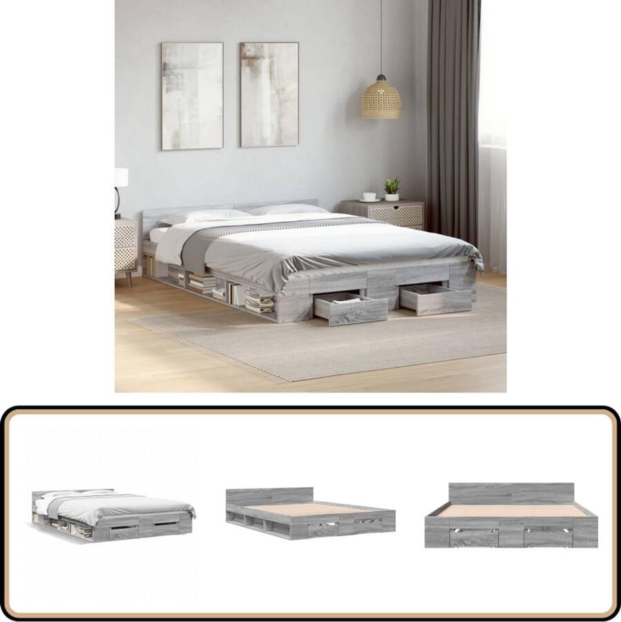 VidaXL Bedframe met lades bewerkt hout grijs sonoma eiken 120x190 cm