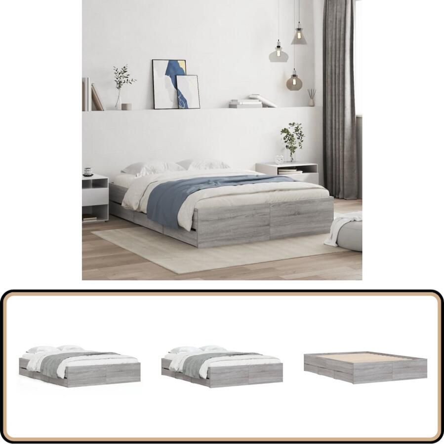 VidaXL Bedframe met lades bewerkt hout grijs sonoma eiken 120x190 cm - Foto 2