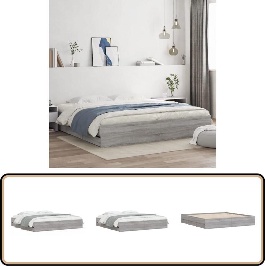 VidaXL Bedframe met lades bewerkt hout grijs sonoma eiken 180x200 cm