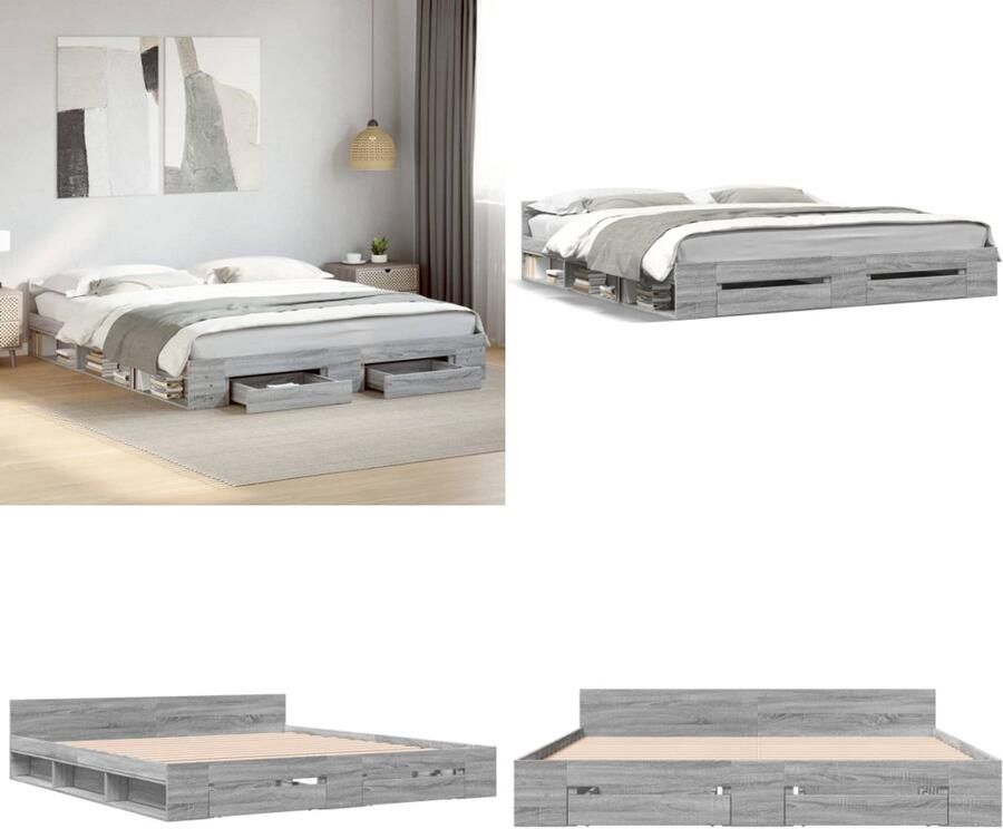 VidaXL Bedframe met lades bewerkt hout grijs sonoma eiken 180x200 cm Bedframe Bedframes Bed Bedbodem