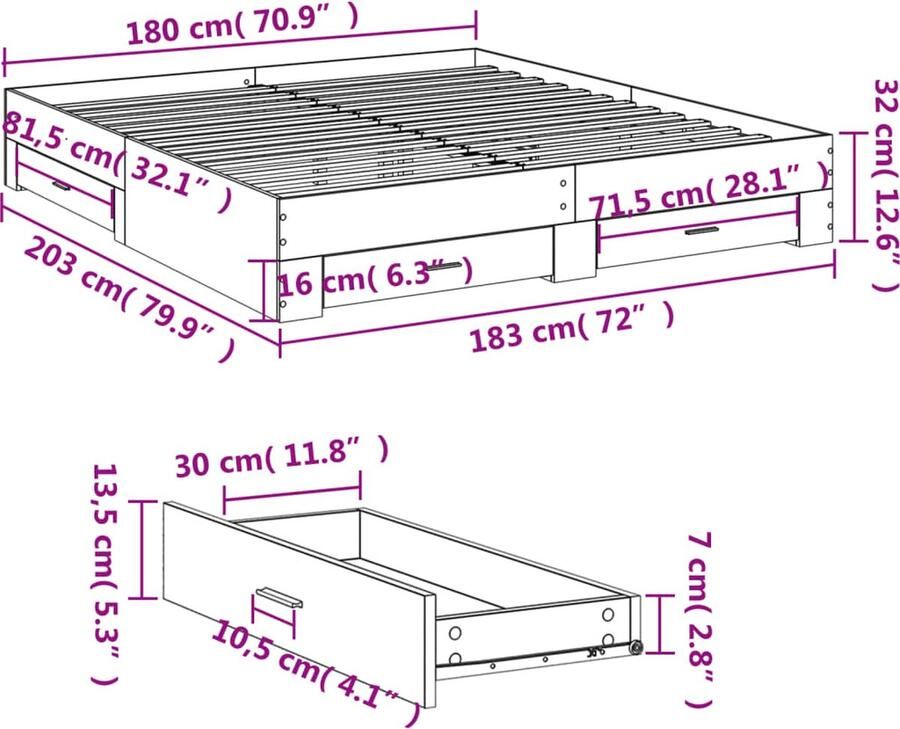 VidaXL -Bedframe-met-lades-bewerkt-hout-zwart-180x200-cm - Foto 2