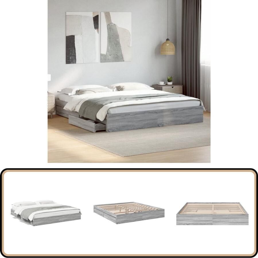 VidaXL Bedframe met lades bewerkt hout grijs sonoma eiken 180x200 cm