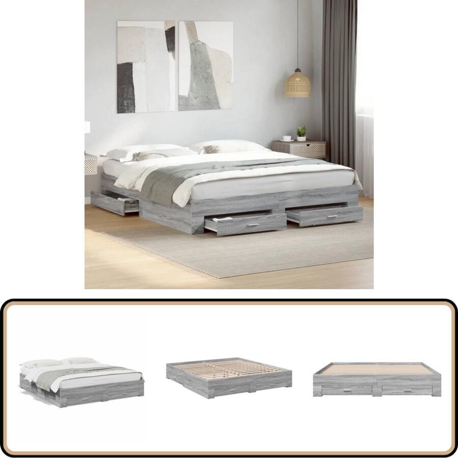 VidaXL Bedframe met lades bewerkt hout grijs sonoma eiken 180x200 cm