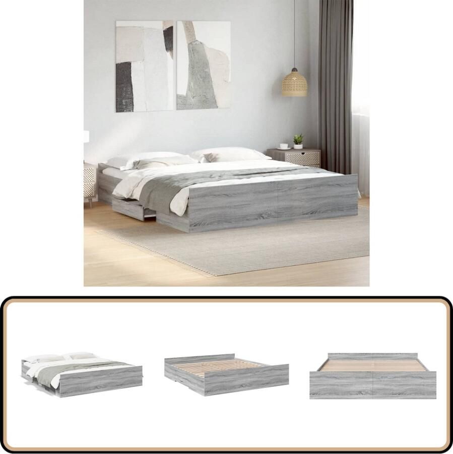 VidaXL Bedframe met lades bewerkt hout grijs sonoma eiken 200x200 cm